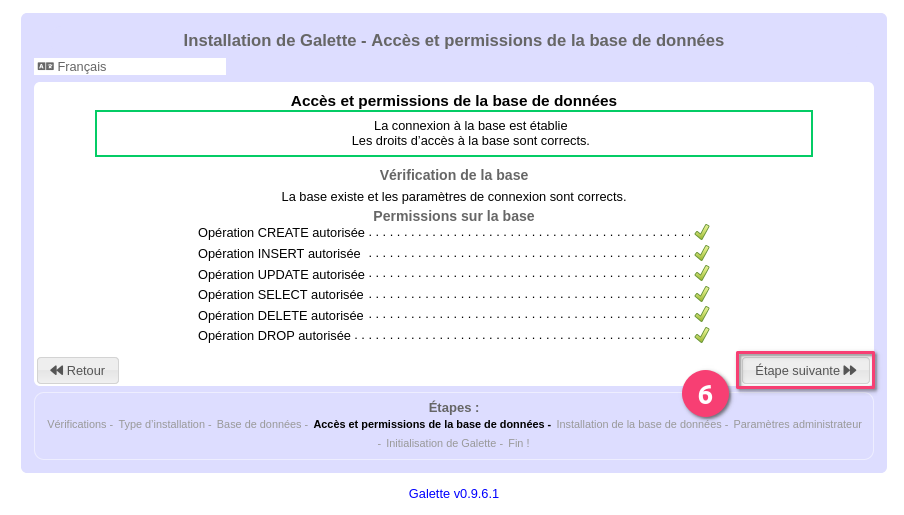 04-Installation de Galette - Accès et permissions de la base de données.png
